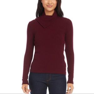 Karen Kane Drape Neck Top | Wine Brushed Rib Knit Long Sleeve Blouse